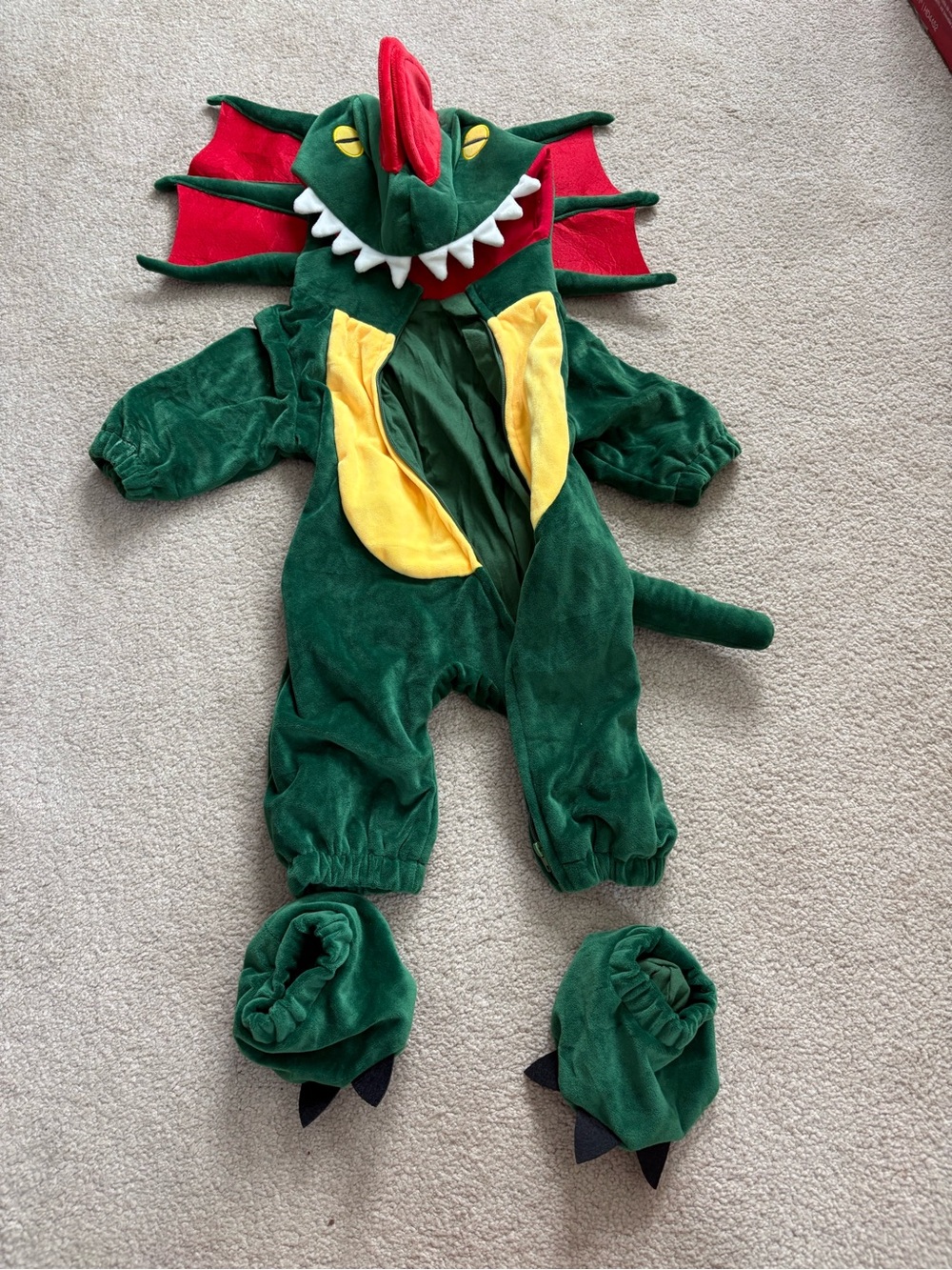 Green Dragon/Dinosaur Kids Costume with Yellow Belly